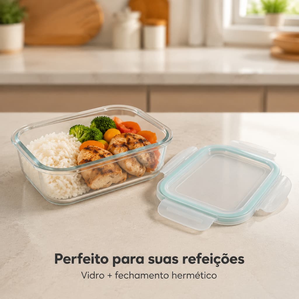 Pote de Vidro Hermético 640ml Praticasa com Tampa e Travas - Marmita, Micro-ondas e Mantimentos