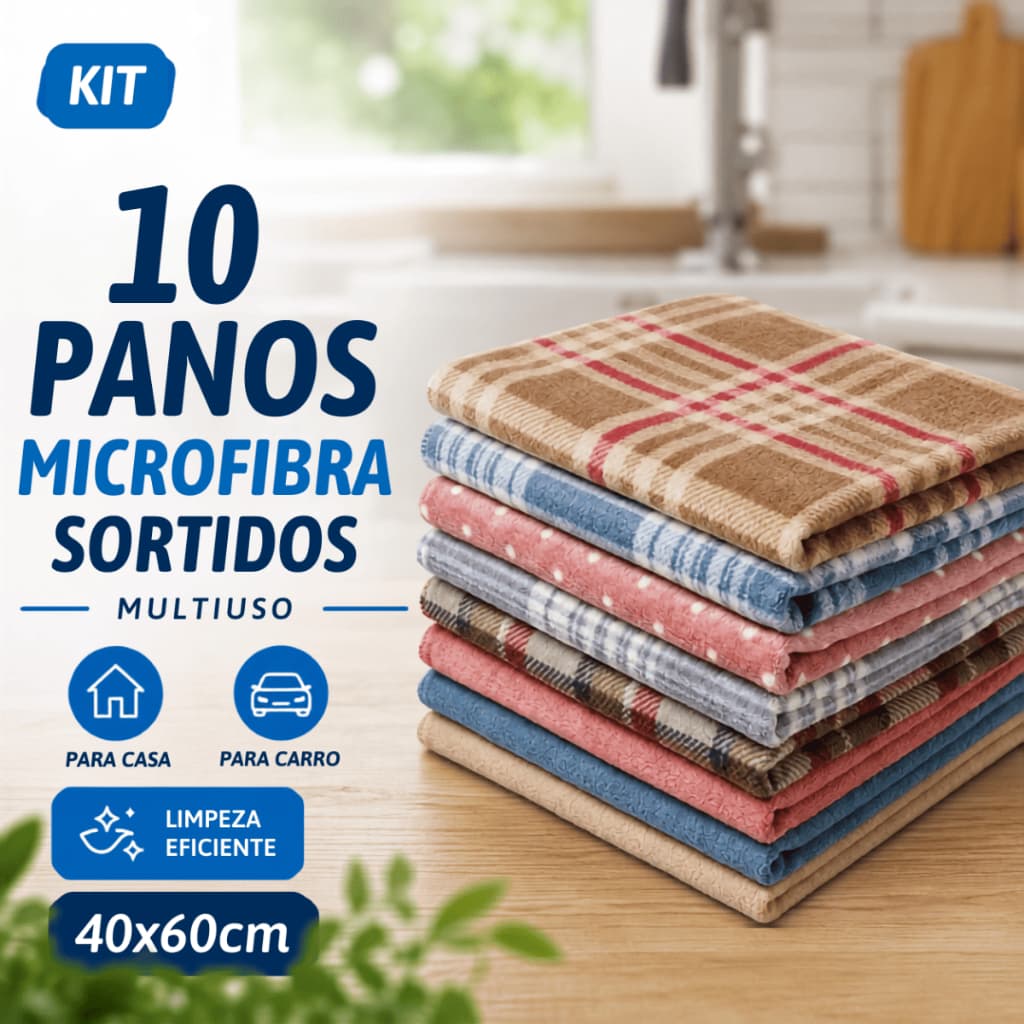 kit 10 Panos De Limpeza Manta Soft Multiuso Casa Carro Cozinha para Limpeza Diária
