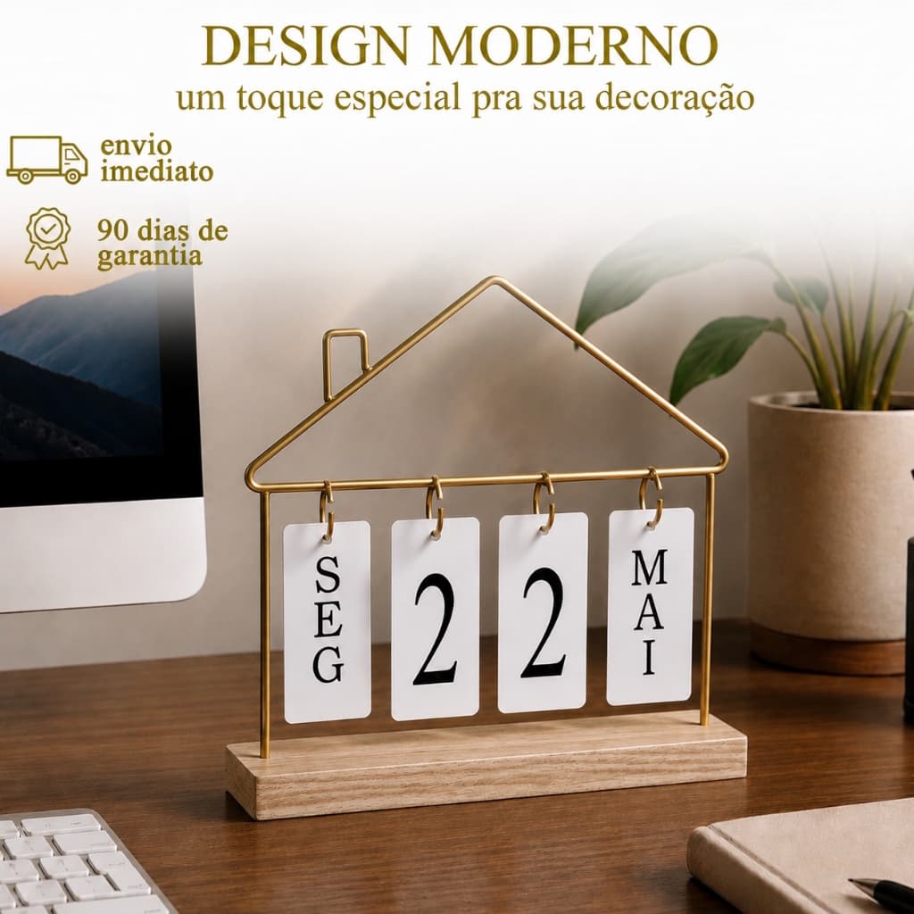 Calendário de Mesa Decorativo Escritório Plaquinhas Dourado Permanente Sala De Estar Decoração