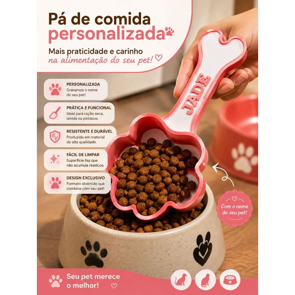 Pegador de Ração Personalizado com Nome do Pet | Pá para Ração em Formato de Ossinho