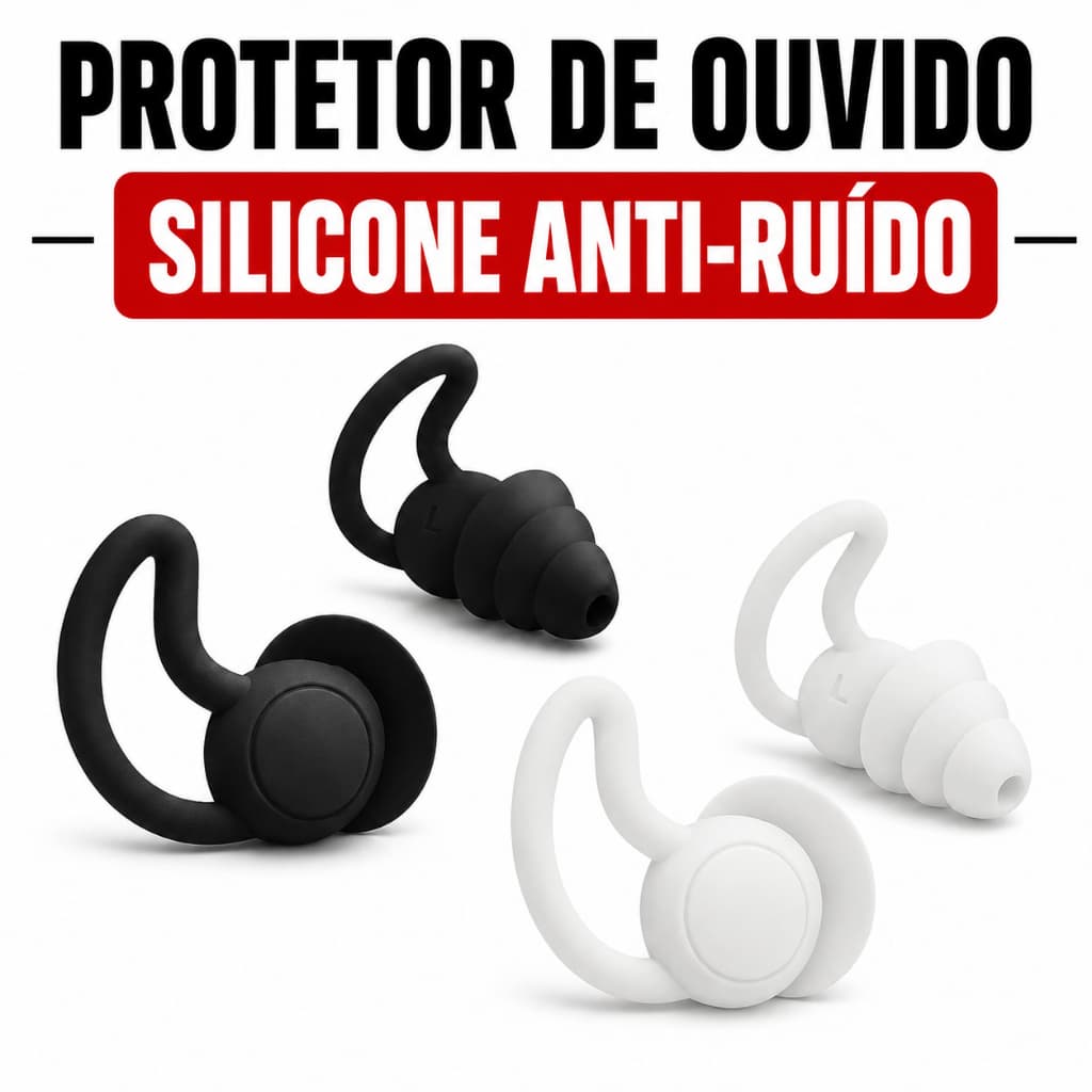 Protetor de Ouvido Silicone Anti Ruído 3 Camadas para Dormir Trabalho Estudo Reutilizável