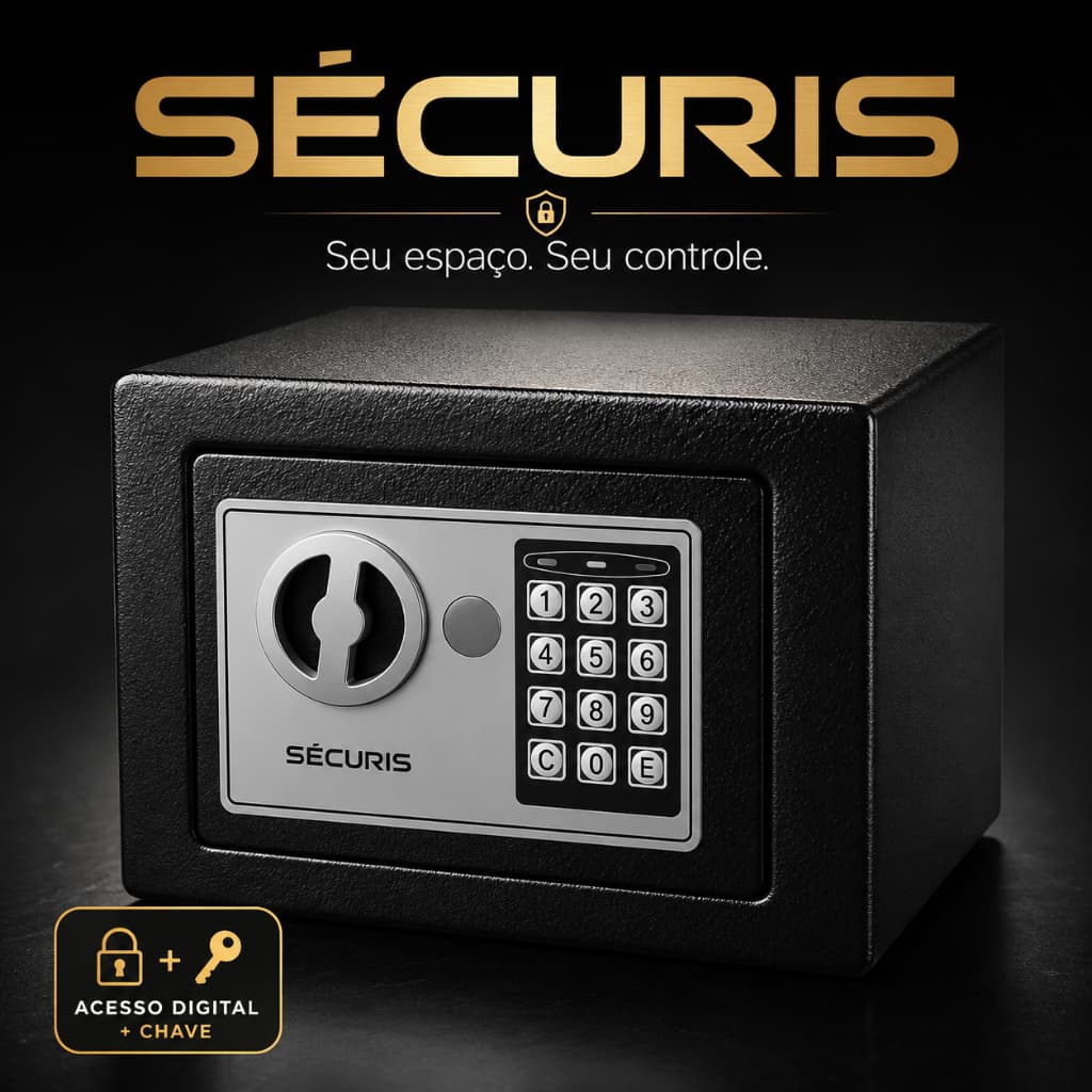 Cofre Eletrônico Digital Sécuris com Senha e Chave Preto Portátil