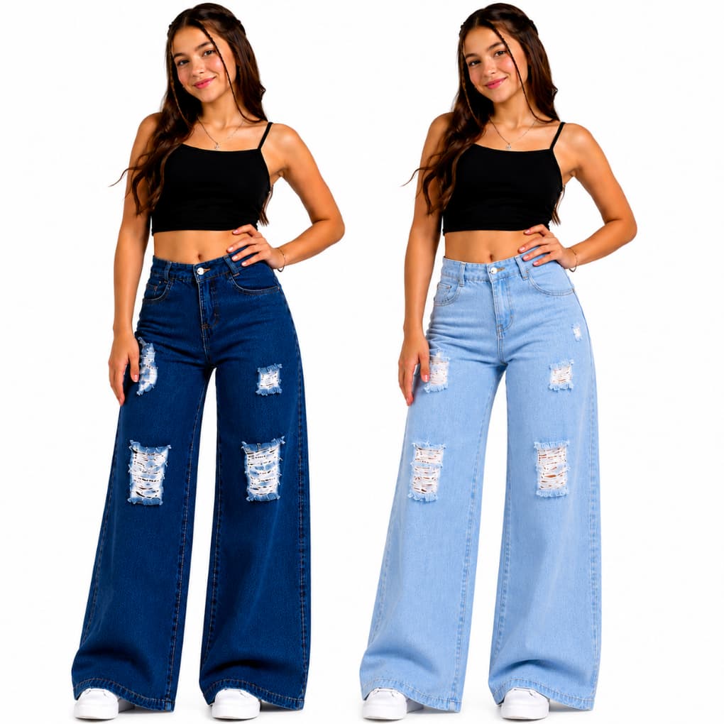calça pantalona wide leg jeans feminina do 10 ao 16
