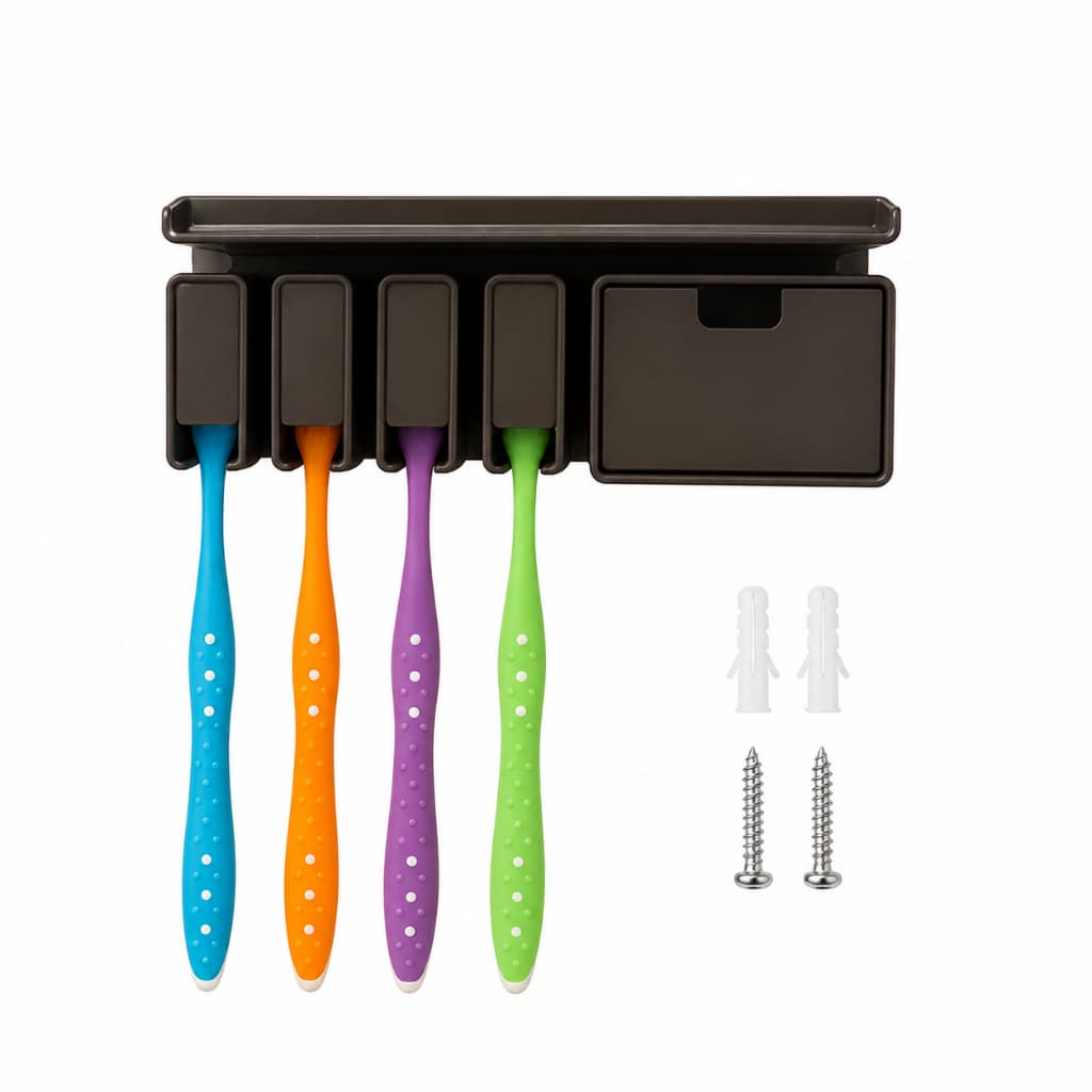 Suporte de Parede para Banheiro 4 Escovas Porta Pasta de Dente e Fio Dental Organizador Porta Escovas de Dente 4 Lugares