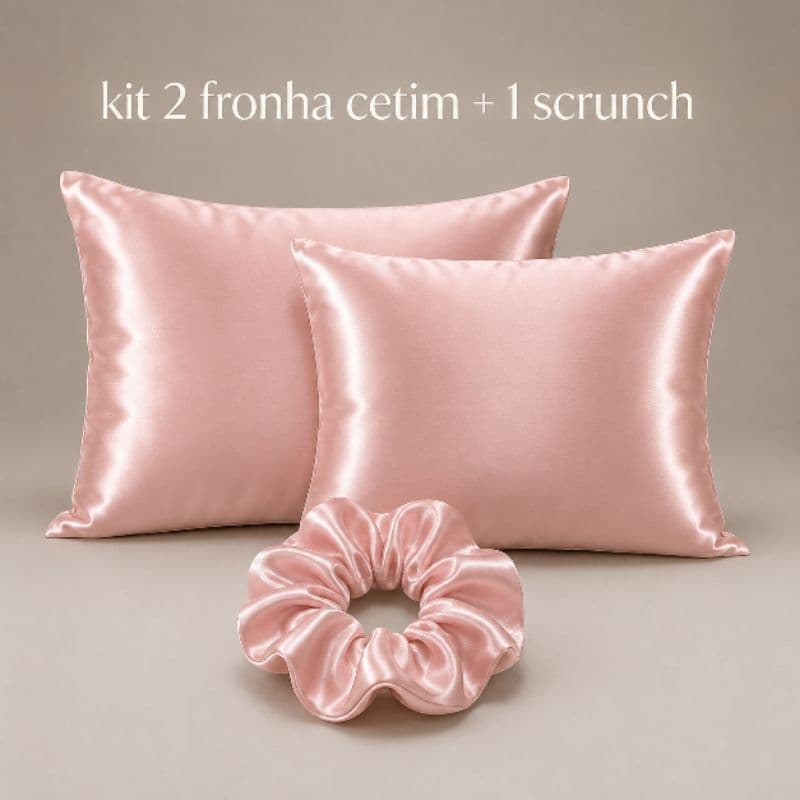 kit 2 fronha de cetim anti frizz +1 scrunch de cabelo