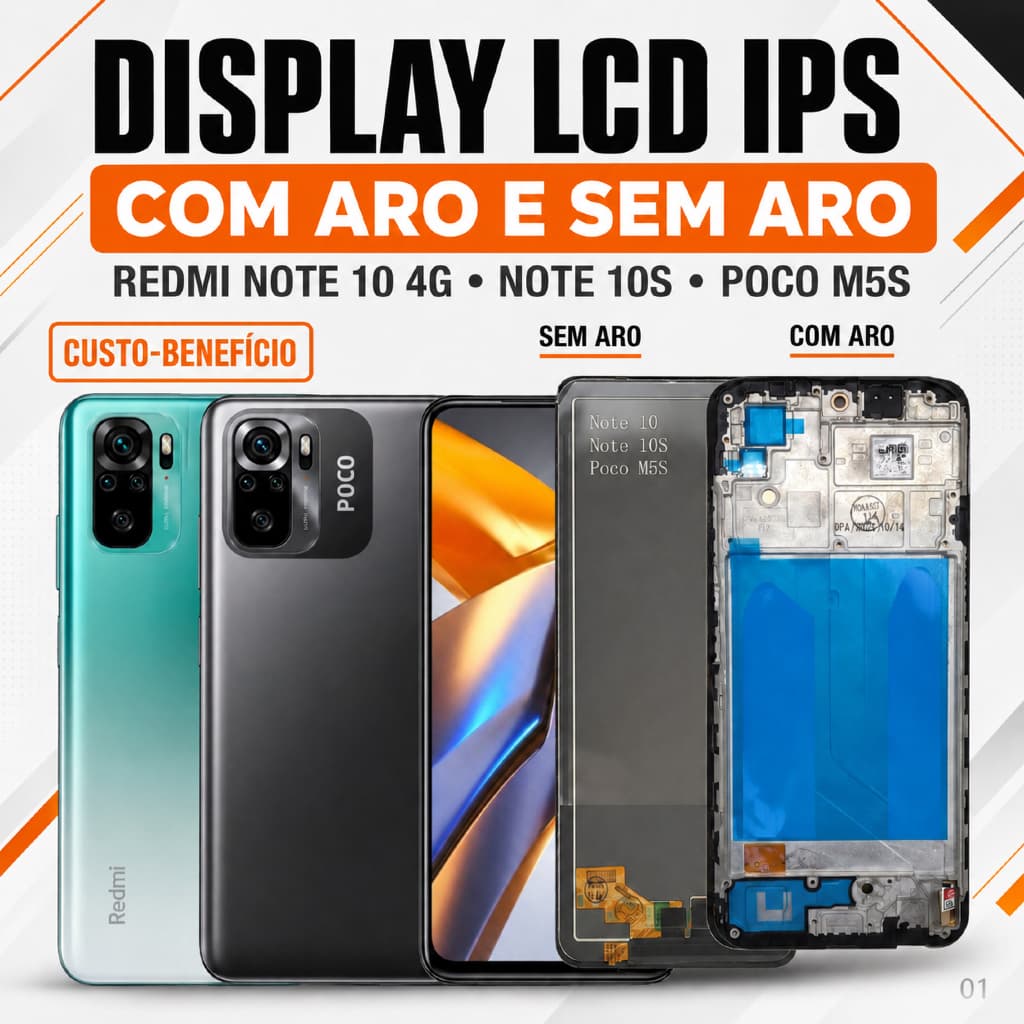 Tela POCO M5S/Redmi Note 10S/10 4G Display Frontal LCD IPS 1ª Linha Com/Sem Aro Cores Equilibradas