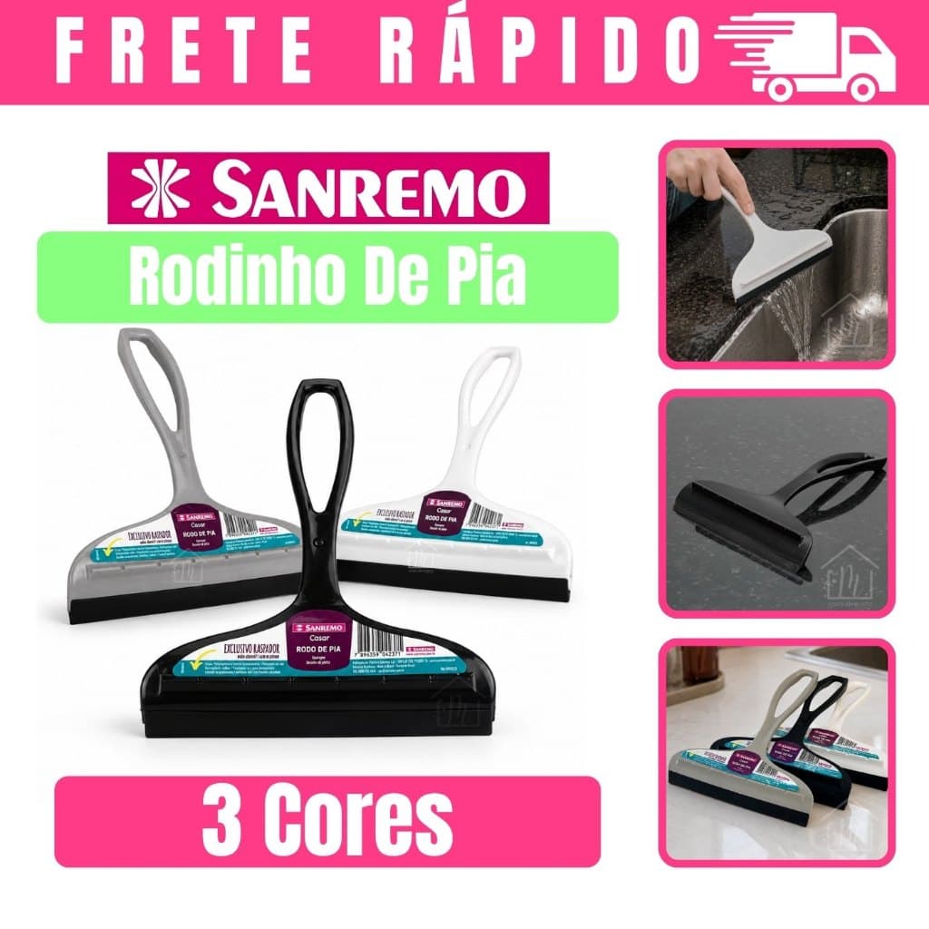 Rodinho Pia Bancada Cozinha Plástico Rodo Multiuso Com Raspador 14Cm 3 Cores - Sanremo
