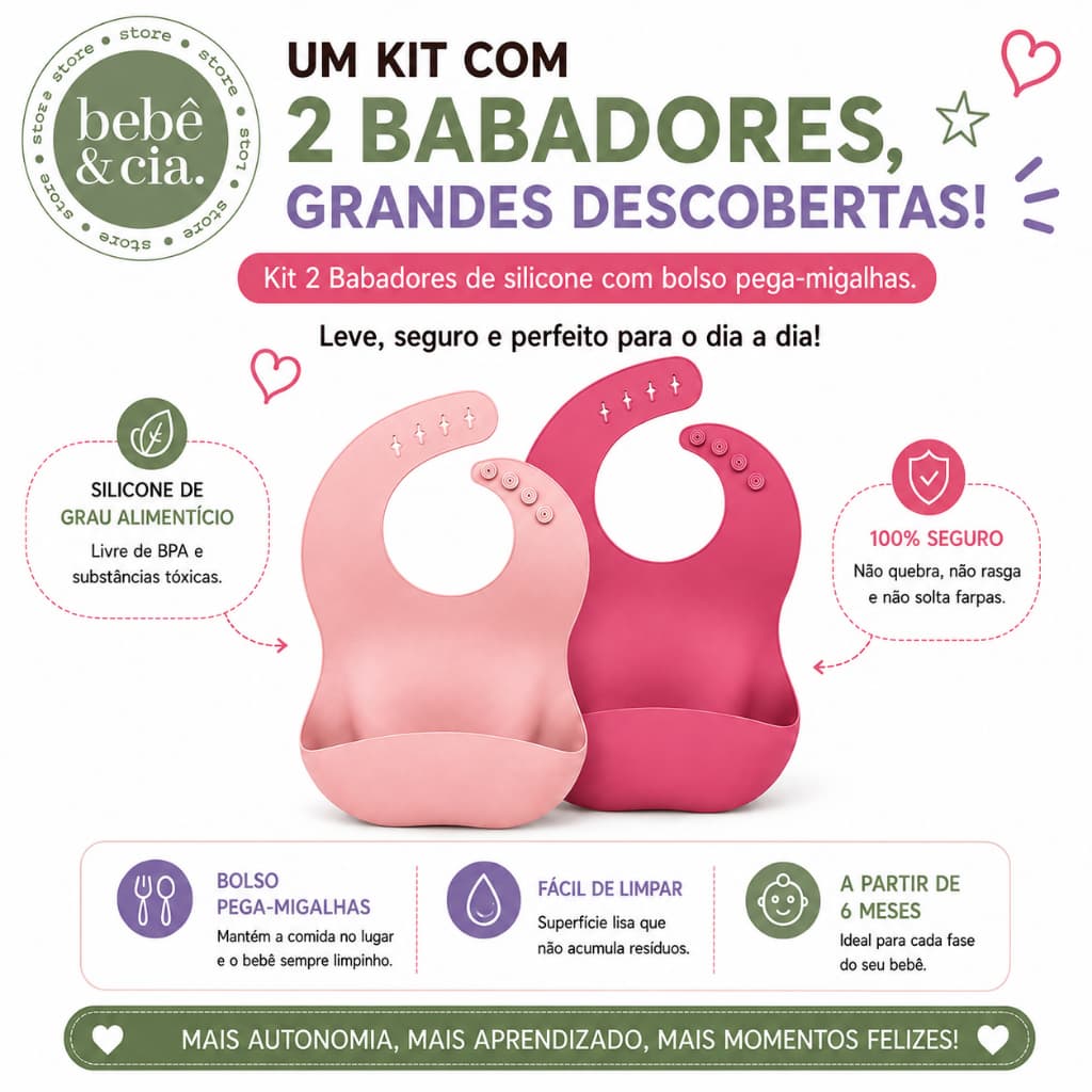 KIT BABADOR de SILICONE - 2 PEÇAS ROSA