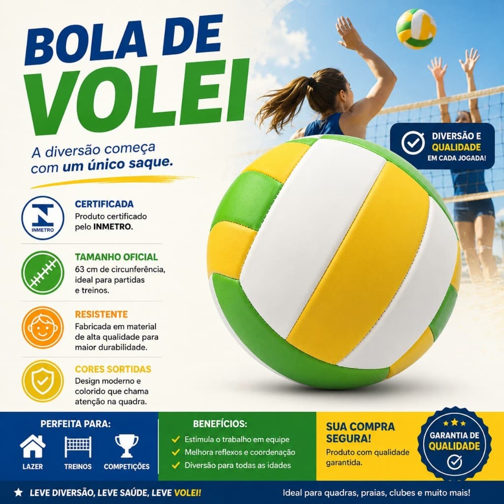 Bola Volei Infantil Tamanho 63cm Brinquedo Esportivo Colorido Leve Resistente