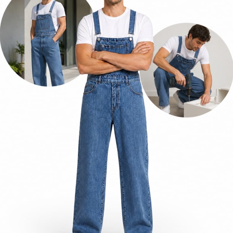 Jeans Macacão Masculino Jardineira Calça Longa Casual Confortável Com Bolsos Envio Rápido