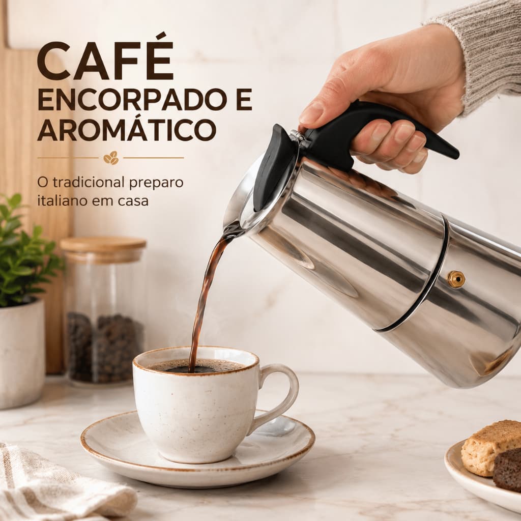 Cafeteira Italiana Inox 6 Xícaras 300ml Tipo Moka Café Expresso Manual Premium