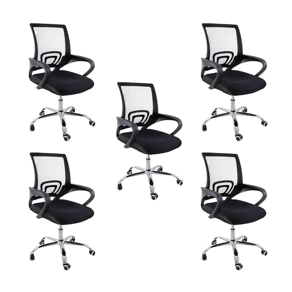 Kit 5 Cadeiras de Escritório Oficial Begônia Preto Tela Mesh Ergonômicas