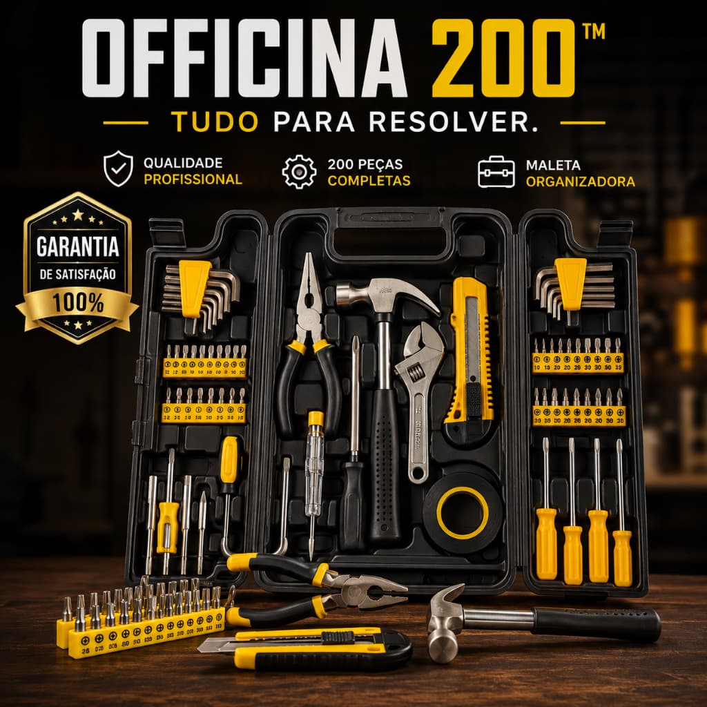 Jogo de Ferramentas OFFICINA 200 Peças com Maleta Kit Completo Chaves Alicates Soquetes para Casa e Oficina