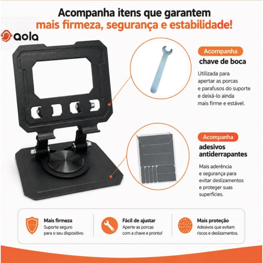 Suporte Metálico Rotativo para Tablet e Celular | Alumínio Resistente| Ajustável e Prático