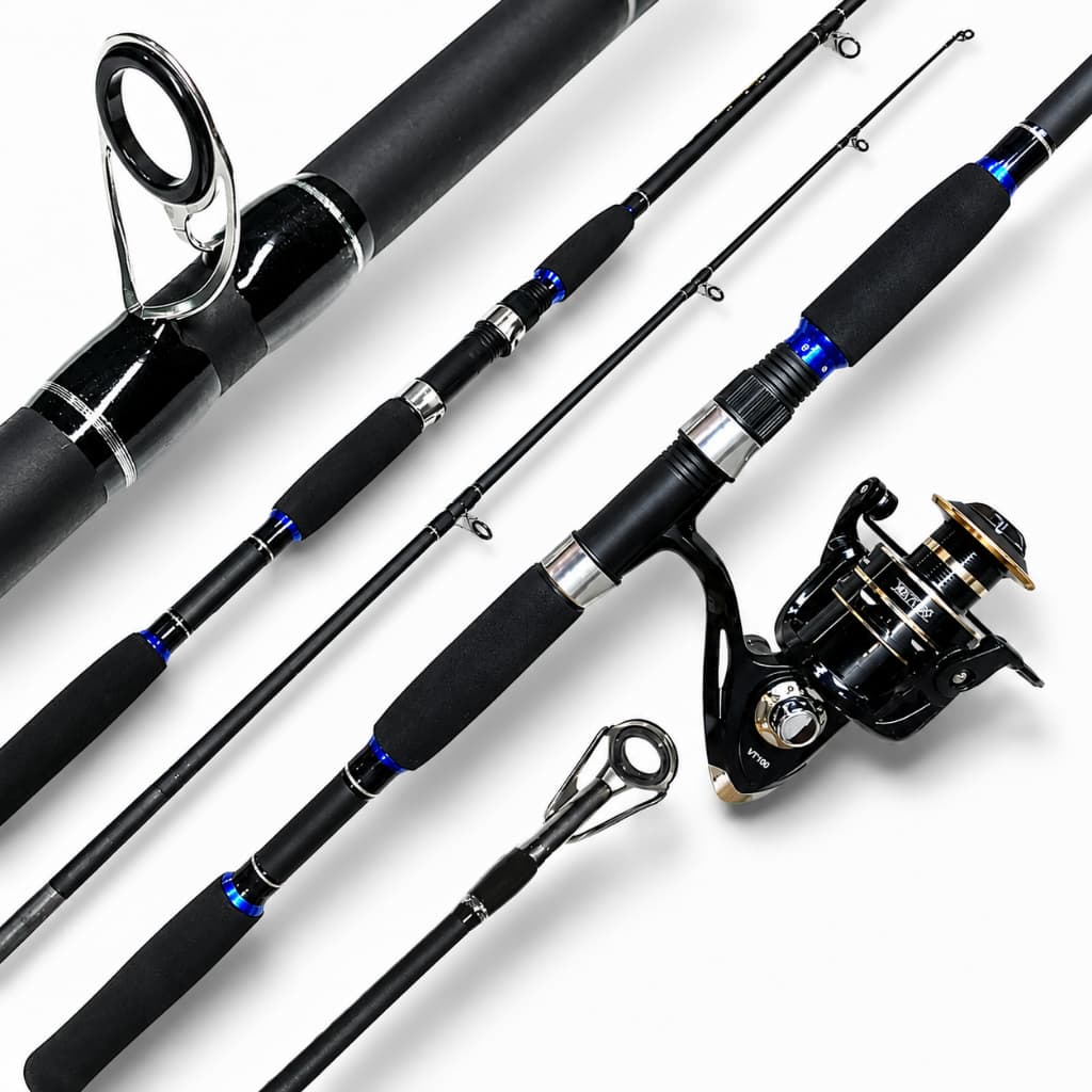 KIT DE PESCA PESADA PESQUEIRO MOLINETE 7000 15 ROLAMENTOS VARA CARBONO 1.80M 60LB - PEIXES ATE 25KG