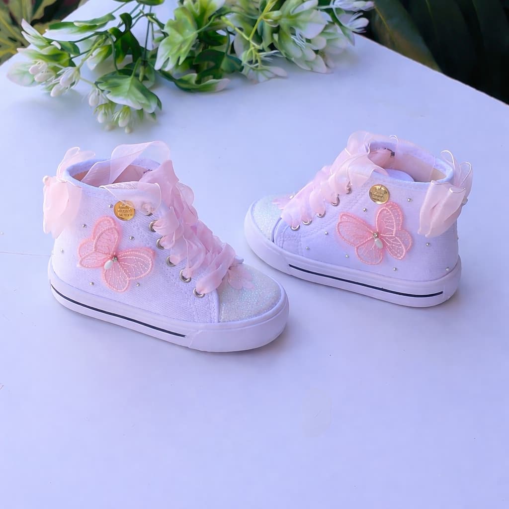 Tênis Menina Jardim das Borboletas Rosa ou Lilás Sapatinho Laço Decorado Personalizado Festa