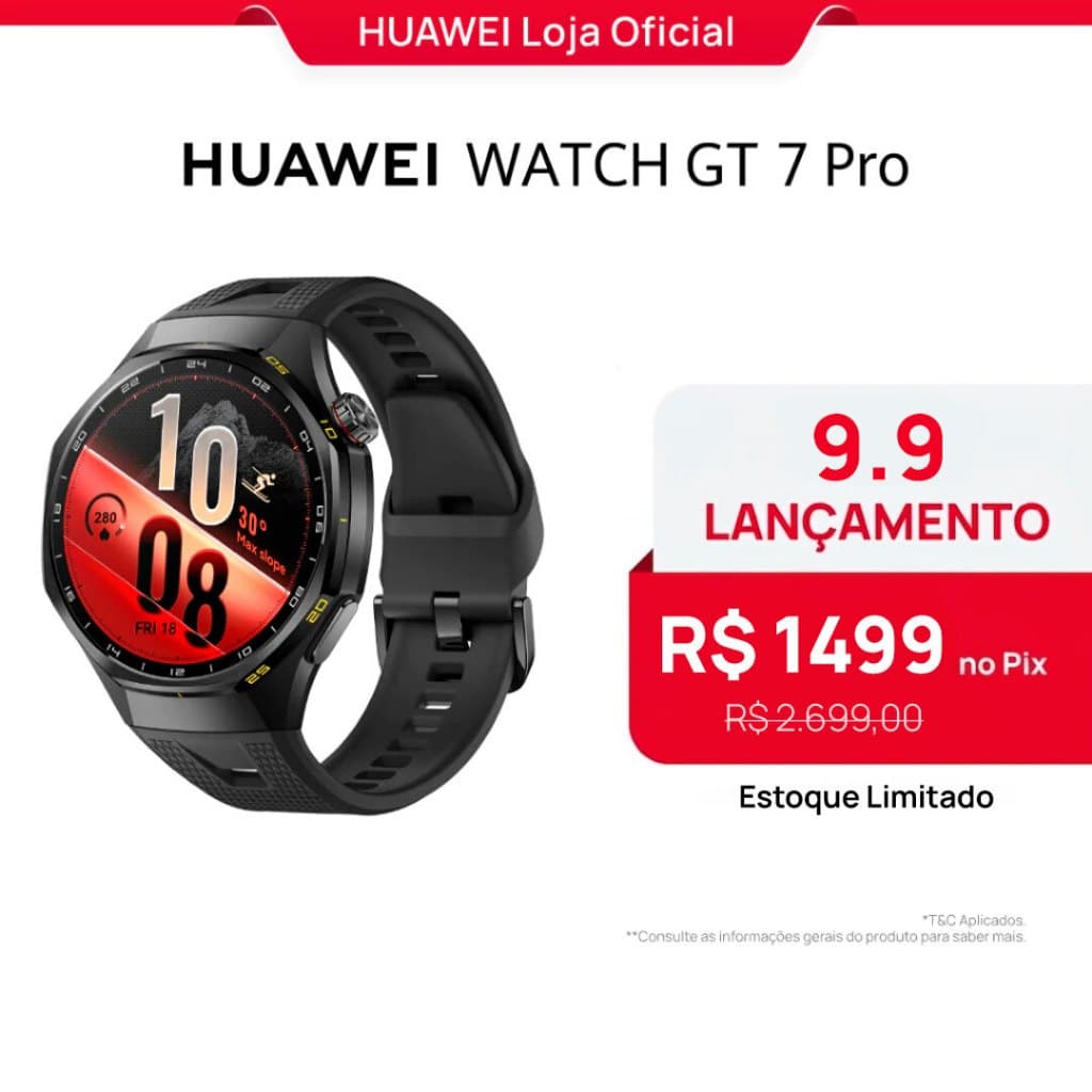 HUAWEI WATCH GT 7 Pro 46mm Smart Watch, Bateria de até 21 dias, ECG, Monitoramento da Frequência Cardíaca
