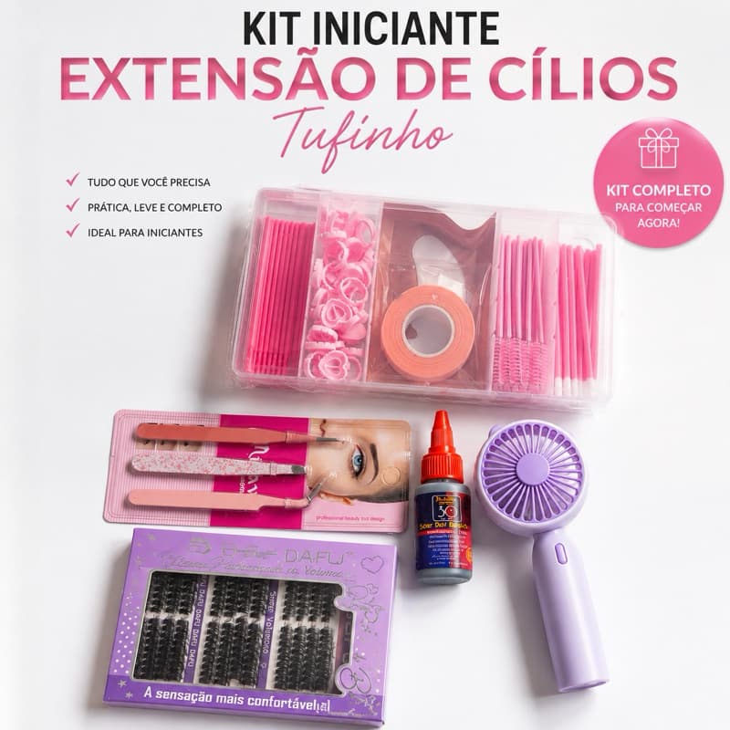 Kit Iniciante para Extensão de Cílios Tufinho com Cílios, Pinças e Acessórios