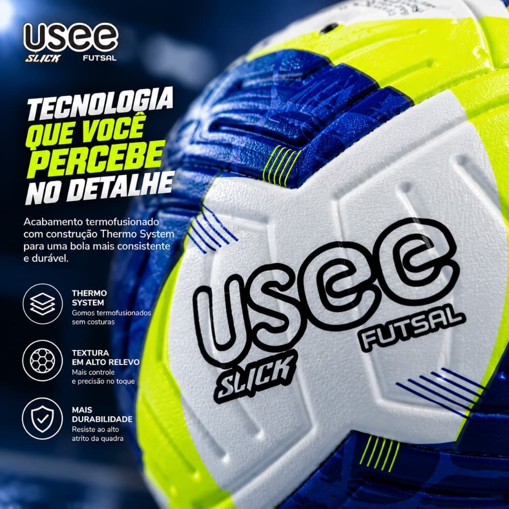 Bola Futsal Usee Brasil Slick Evolution Dualt  Baixo Quique Futsal de salão