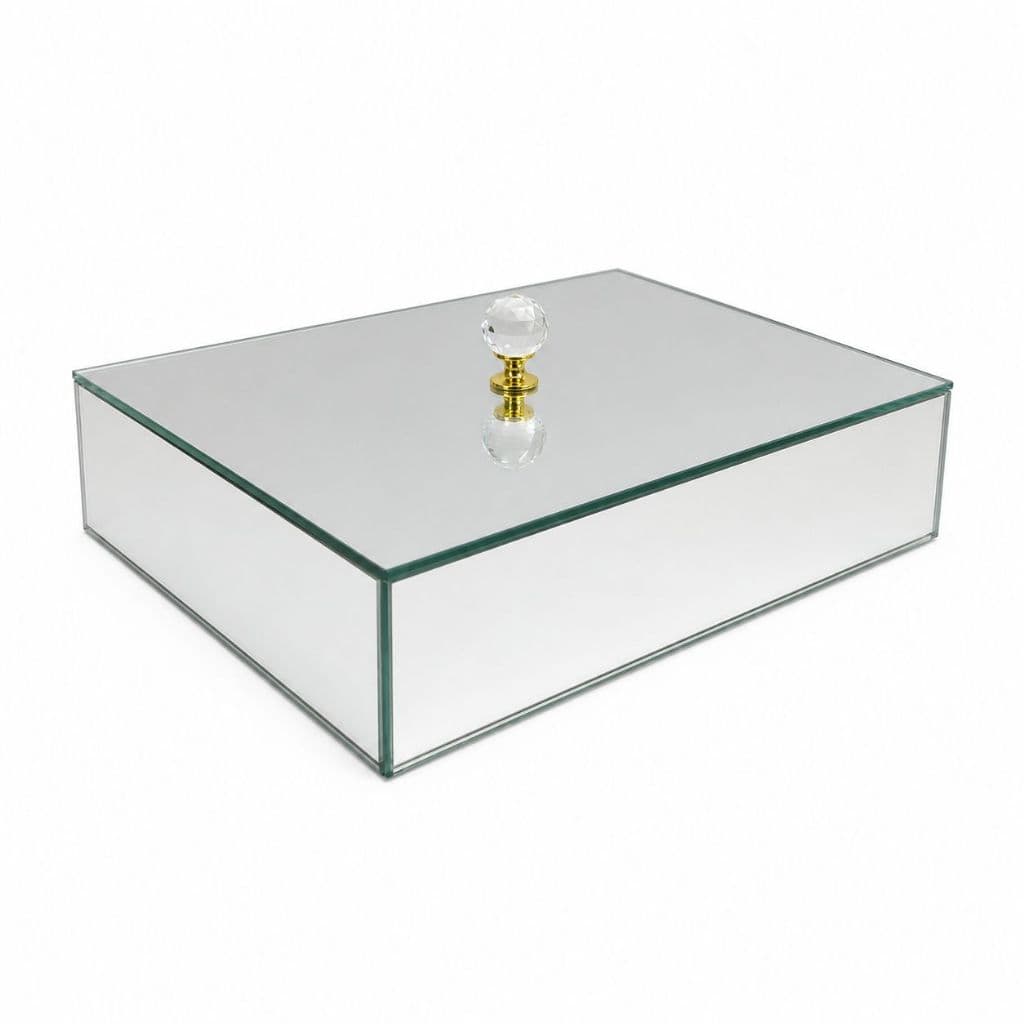 Caixa Espelhada Decorativa Luxo Prata Cristal Porta Joias 26x31cm