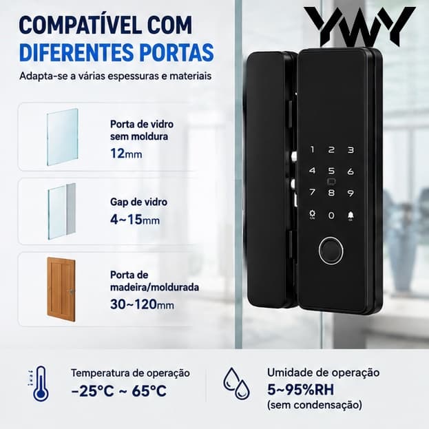 Fechadura Digital Inteligente com Biometria Senha Cartão IC Alta Precisão para Portas M4