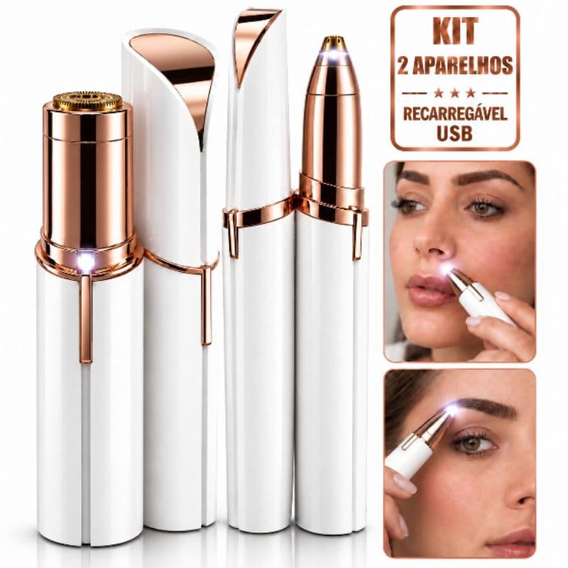 Kit Depilador Facial Batom para Buço Caneta para Sobrancelha Indolor USB Recarregável