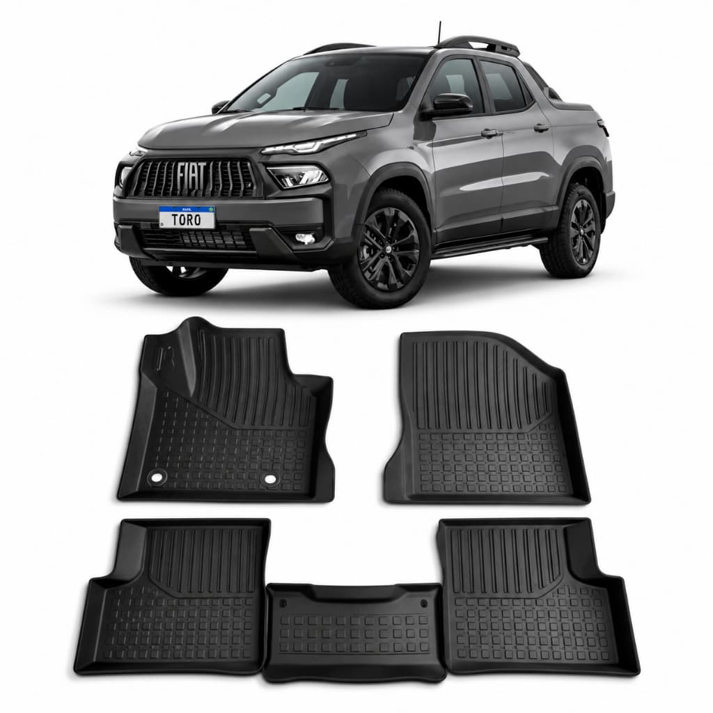 Jogo Tapete Bandeja Fiat Toro (2016 a 2027)– Kit com 3 Peças em TPE Flexível