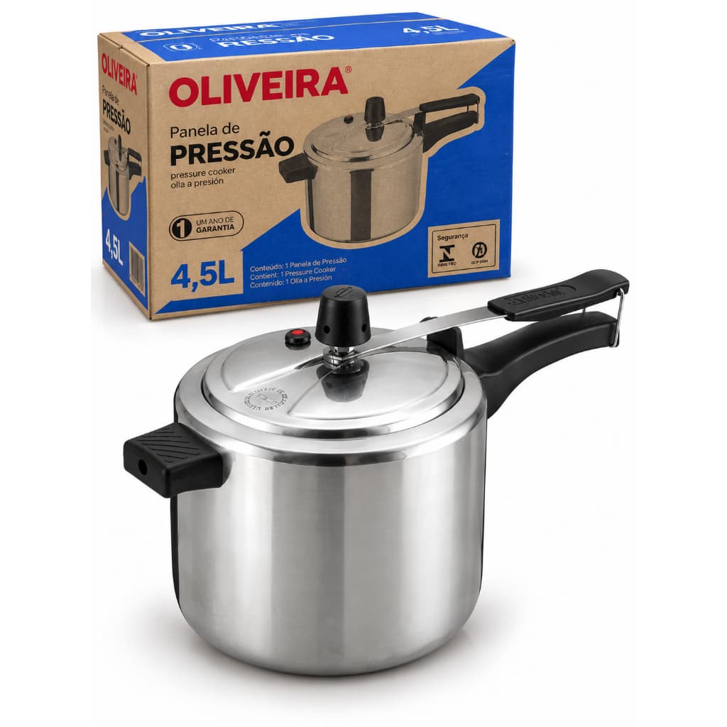 Panela de Pressão 4,5 Litros Alumínio com Válvula de Segurança Cozinha Rápido Dia a Dia Oliveira