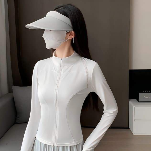 Jaqueta de proteção UV feminina nova, super fina, respirável, anti‑UV, ideal para esportes. Não possui furo para polegar