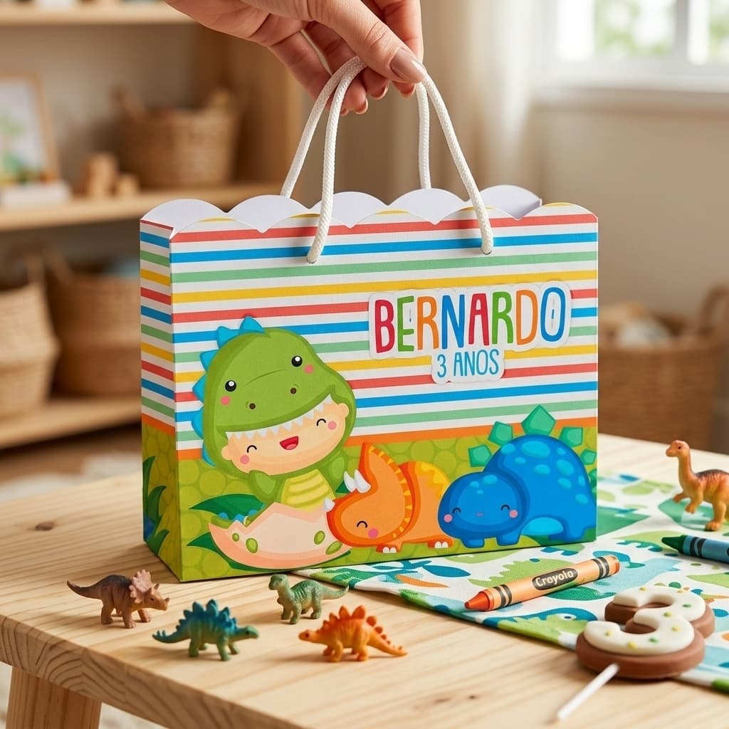 10 Sacolinhas Personalizadas Dino Baby - Lembrancinha - Fazemos todos os temas