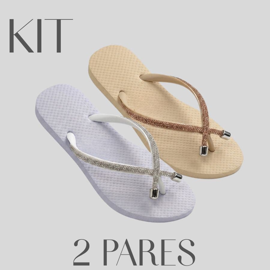 Kit 2 Pares De Chinelo Feminino Slim Tira Fina Strass Brilhante Confortável X Detalhe Leve