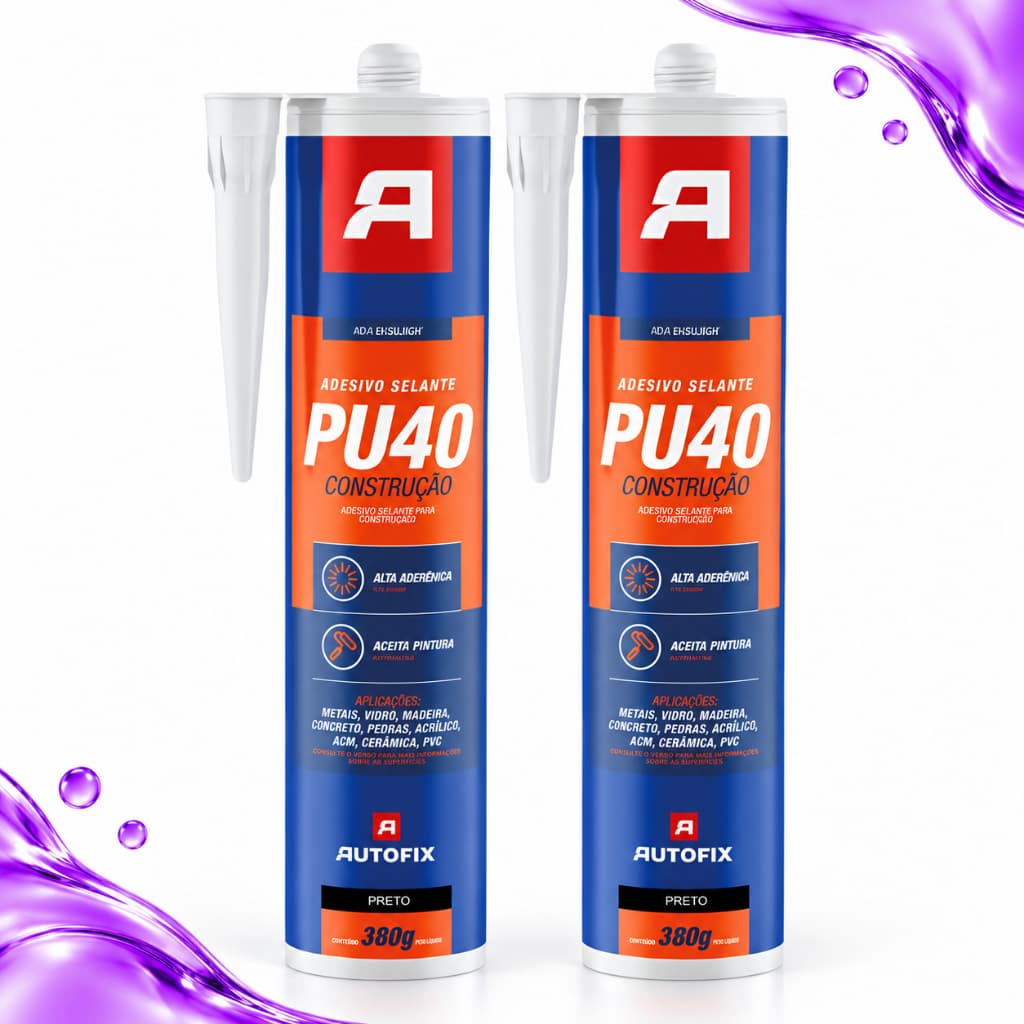 2 Unidades Adesivo Selante PU40 Autofix 380g Preto Poliuretano Construção Vedação Calha Rufo