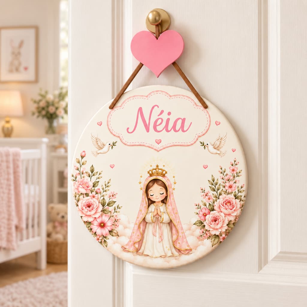 Porta Maternidade Personalizada MDF 20 cm Religiosa Nossa Senhora Anjo da Guarda