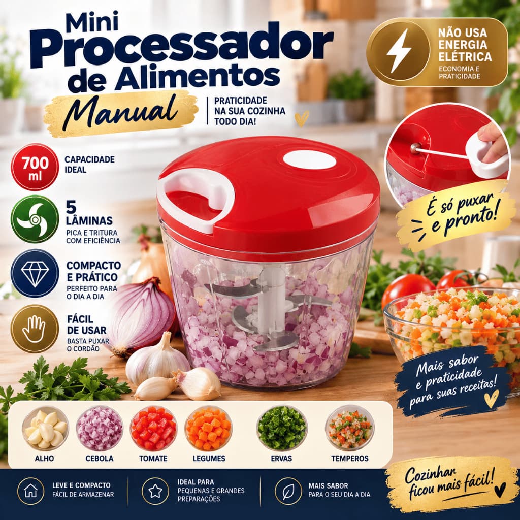 Mini Triturador Manual Portátil Processador Cozinha Econômico Compacto