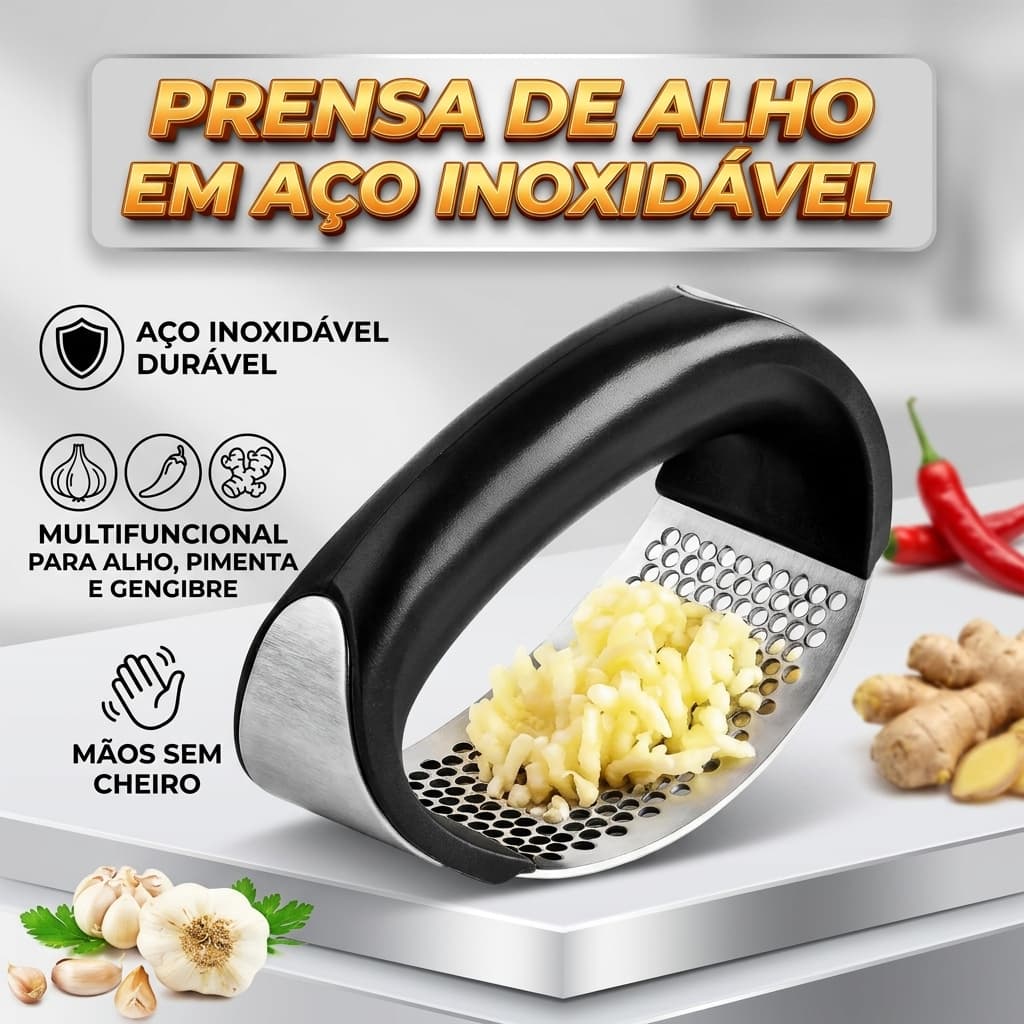 Espremedor de Alho em Aço Inox Amassador 11cm Multifuncional Antiodor Cozinha