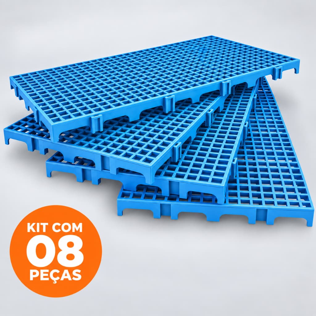 Kit 08 Peças Palete Estrado Piso Plástico Modular Montável  Deck Pallet