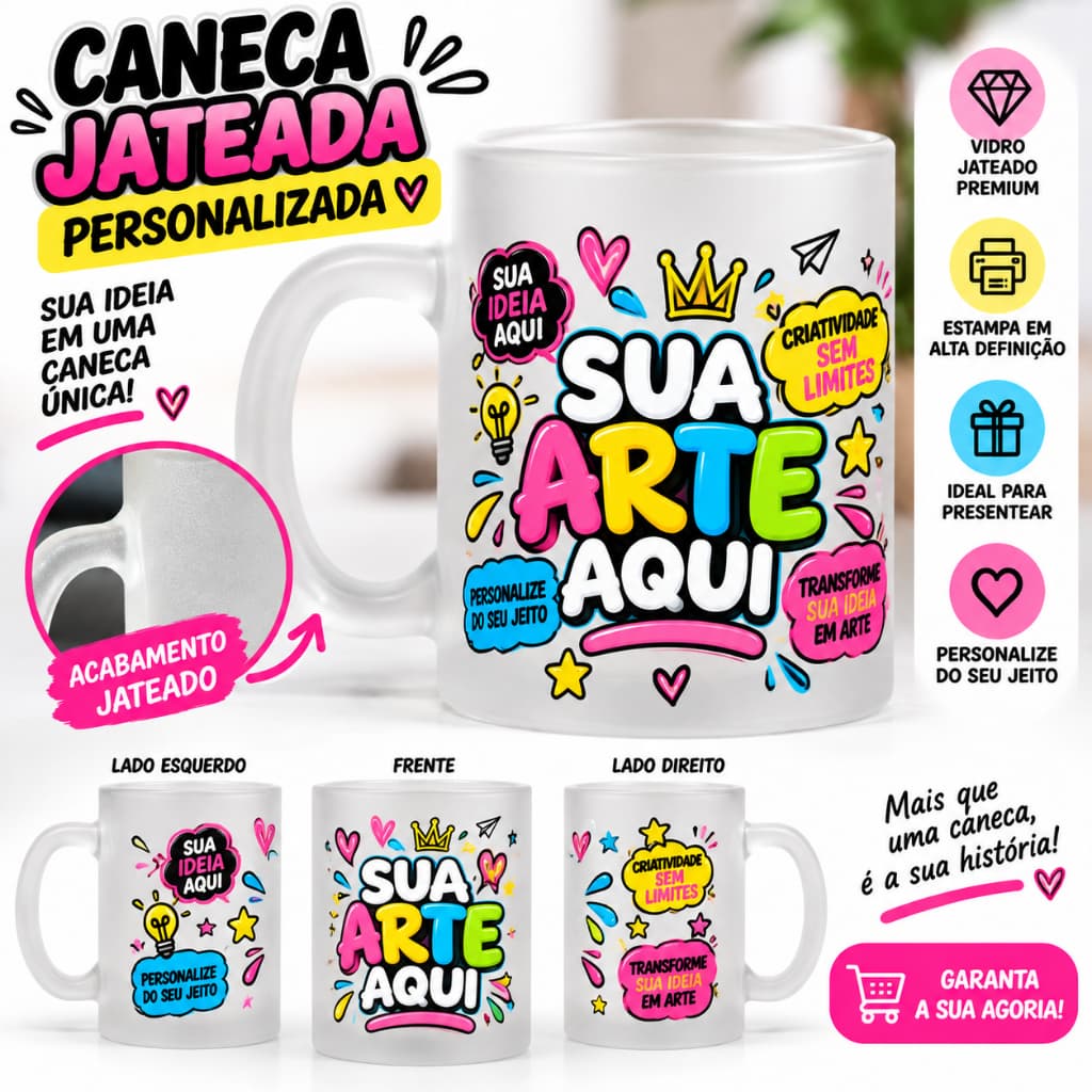 Caneca Xícara Jateada Fosca 325ml com sua idéia Foto Logo ou Texto