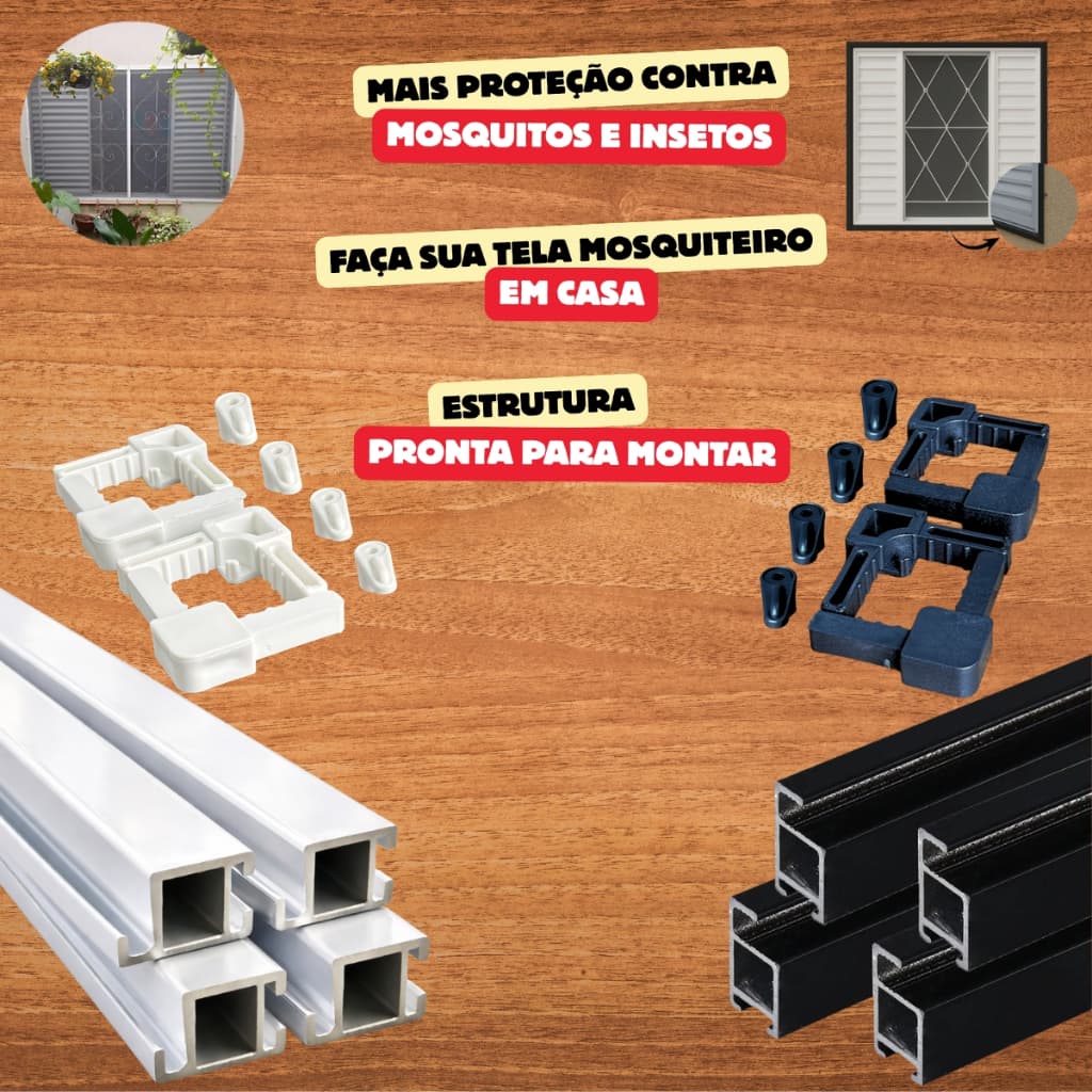Kit Janela Anti Mosquitos Perfil Alumínio A058 1,20x1,00m Montante + Kit De Acessórios