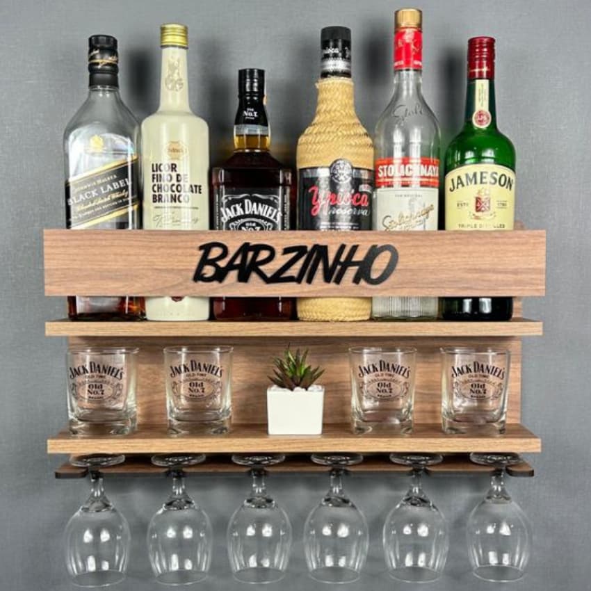 Barzinho de Parede - Bar Suspenso para Bebidas - Decoração Casa - Suporte Taças - Vários Modelos