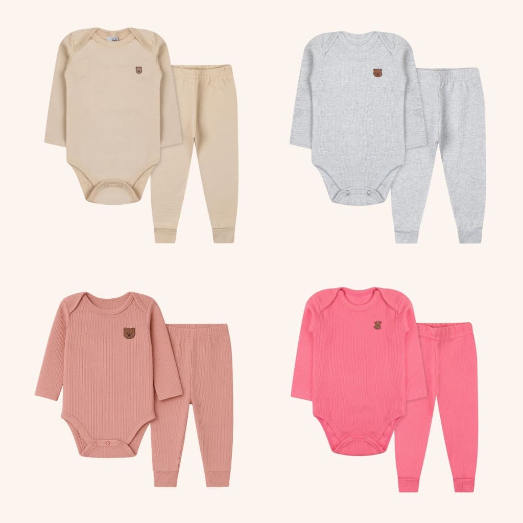 Kit 8 Peças Bebê Menina 4 Body Manga Longa + 4 Calças Mijão Algodão | Roupa Bebê Inverno RN ao GG