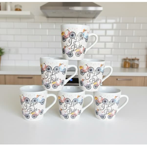 Kit Jogo Caneca 120ml Bike Porcelana Personalizada Chá ,Café Xícara Bicicleta Faixa