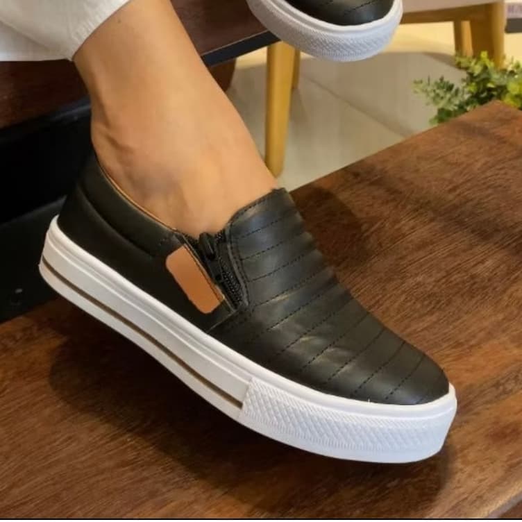 Tênis Feminino Casual Calce Fácil Slip on Com Ziper Pratico Leve Confortável