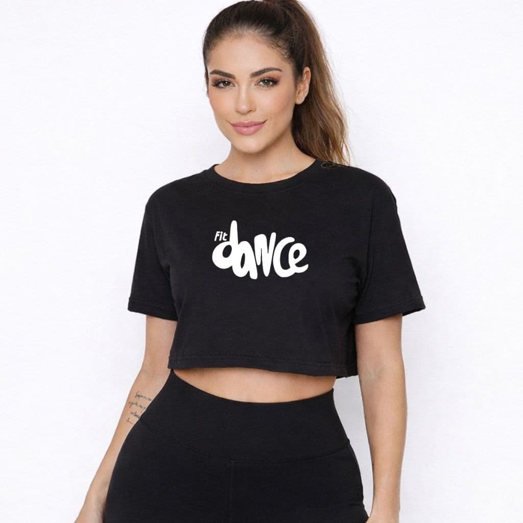 Blusa Cropped Academia Estampado Fitdance Dança Camiseta Algodão Moda Gringa