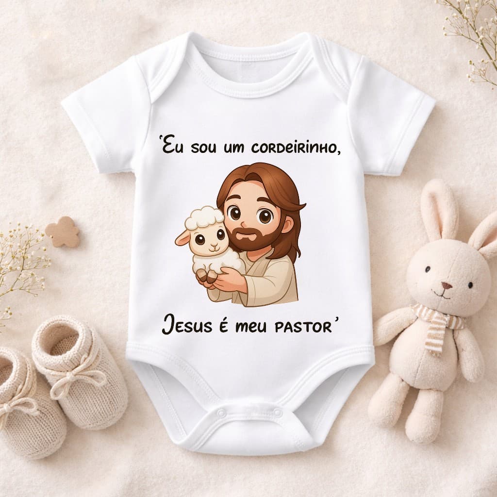 Body Bebê Personalizado Eu Sou Um Cordeirinho Jesus é meu Pastor #F188