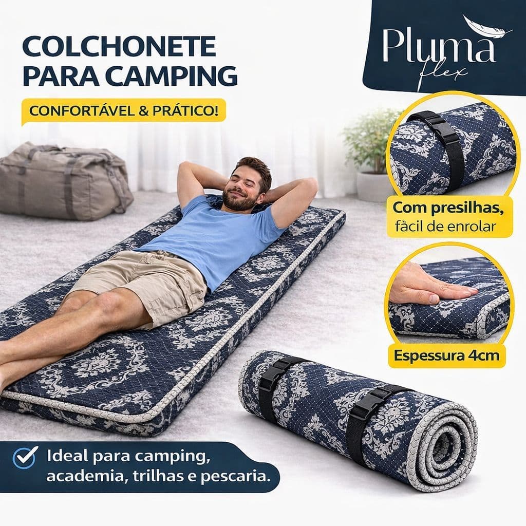 Colchão Colchonete Acampamento Camping Dobrável Enrolável com Presilha 88 X 188 X 4cm | Barraca