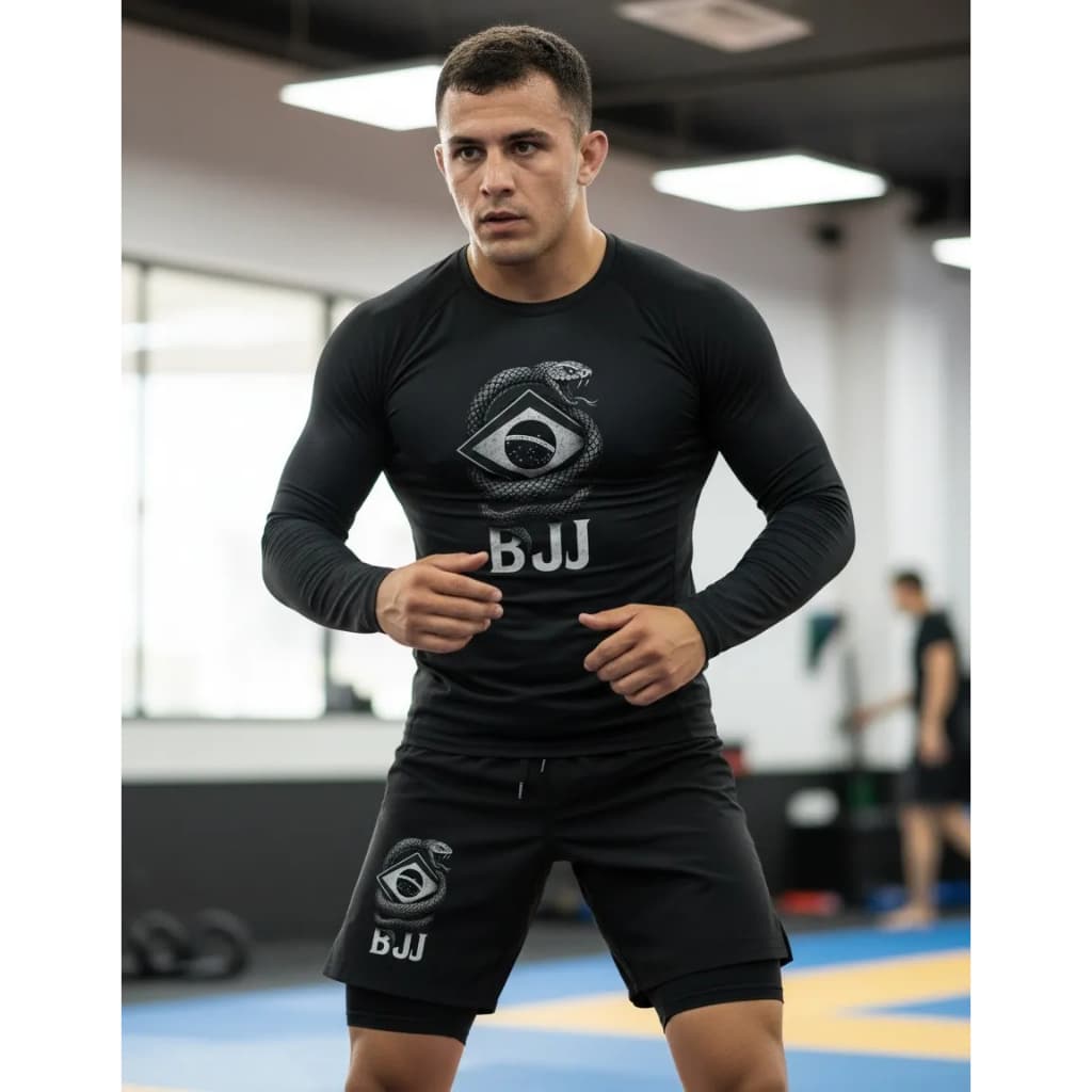 Conjunto Para Jiu Jitsu No Gi Rash Guard + Bermuda Com Forro