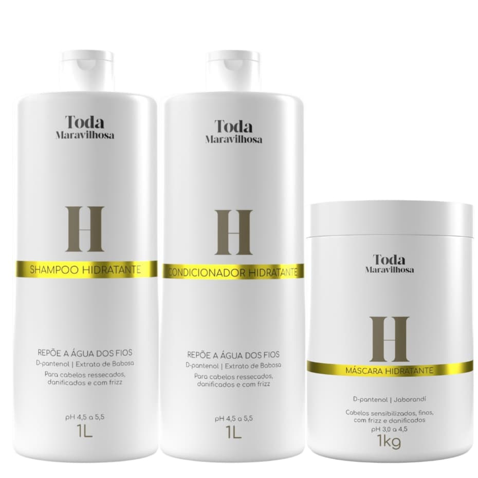 Kit Hidratação Toda Maravilhosa 1L Cabelos Ressecados Danificados Anti Frizz Brilho