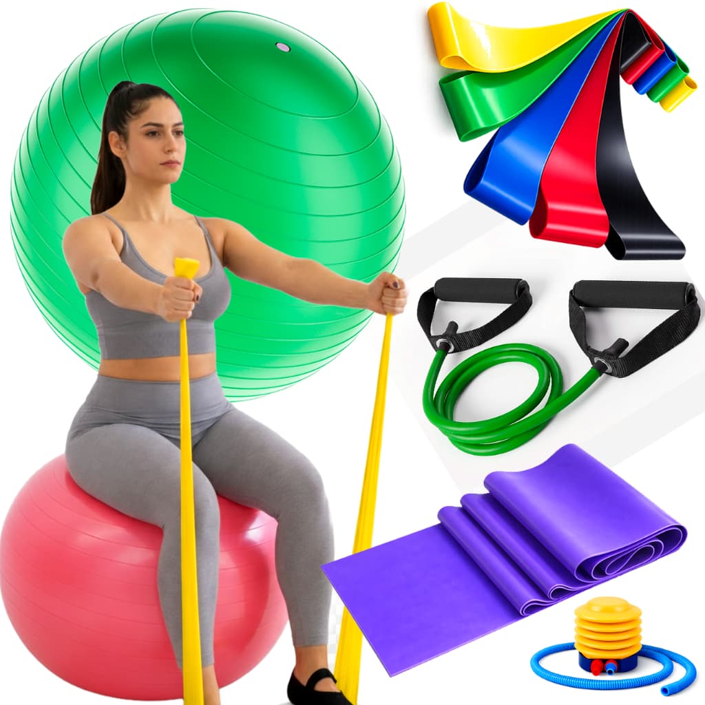 Kit Bola Pilates Elástico Exercício Faixa Elástica Mini Band