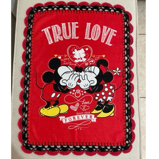 Pano de Prato Atoalhado Mickey e Minnie Biquinho de Crochê – Pano de Copa Döhler Disney 45x65, Pano Minnie Guardanapo