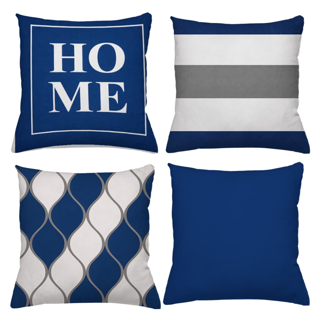KIT 4 CAPAS DE ALMOFADAS DECORATIVAS HOME LISTRAS GEOMETRICAS AZUL - TAMANHO 45X45